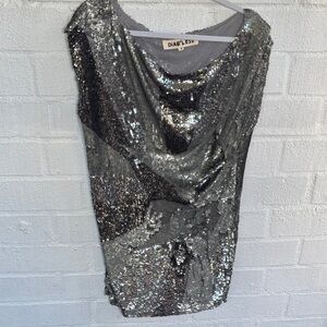 Diab'less Silk Vintage Glamorous Silver Sequin Sleeveless Dress sz M